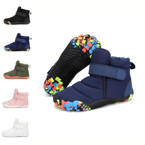 Dinint Unisex Bambini Barefoot Stivali Invernali Bambini Scarpe da Trekking Barefoot Minimaliste Ragazzi Ragazze Stivali da Neve Foderati Caldi Gr.25-36 EU