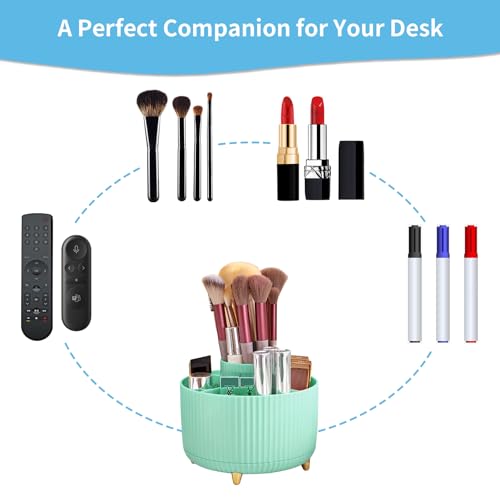 Image of Marbrasse Desk Organizer, 360-Degree Rotating Pen Holder, Desk Organizers and Accessories with 5 Compartments Pencil Holder, Art Supply Storage Box Caddy for Office, Home (Mint Green)