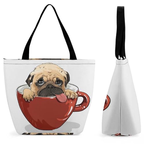 Sac de shopping pour voyage rouge à motif chien | Grand sac à main femme