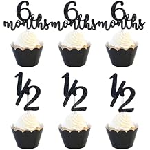 6 Months Cupcake Topper 24pcs Baby 1/2 Birthday Cupcake Decoration Half A Years Old Cupcake Topper Rural 1/2 Anniversary Baby Shower Party Photo Booth Props