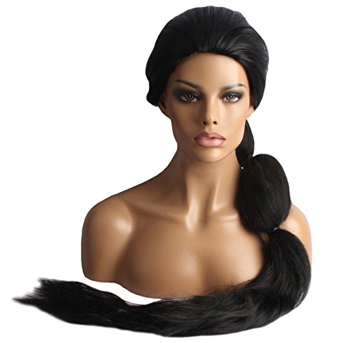 Weken Black Hair Costume Wig With Extra Long Ponytail Straight Hair Synthetic #TOP2