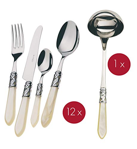 Bugatti, Aladdin, Set Posate 49 Pezzi In Acciaio Inox, Ghiera Cromata E Manico Colore Blu Effetto Madreperla. Set 12 Persone: 12 Cucchiai, 12 Forchette, 12 Coltelli, 12 Cucchiaini E 1 Mestolo - 2