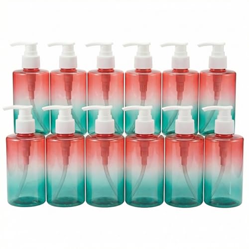 Image of 12 Pack 6.8 oz Refillable Pump Bottles Bulk - Empty Clear Gradient Color Plastic Dispensers for Lotion, Shampoo, Soap & Cream - Ideal for DIY Homemade & Small Businese Packaging