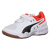 rutschfeste Sohle PUMA Jungen Unisex-Kinder Auriz V Jr Handballschuhe, Weiß White Black NRGY Red Gum, 31 EU
