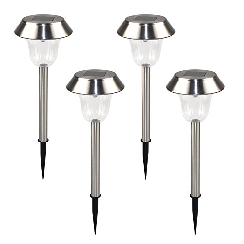 Lamparas Solares Para Jardin CISTWIN Pack de 4 Blanco Acero Inoxidable LED Solar Powered Garden Pathway Luces Linternas para Jardín Patio Patio Exterior...