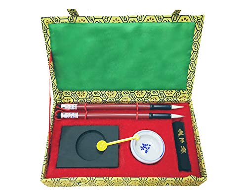 HorBous 7 PCS caligrafía china Inkstone + tazón de agua + tintero +...