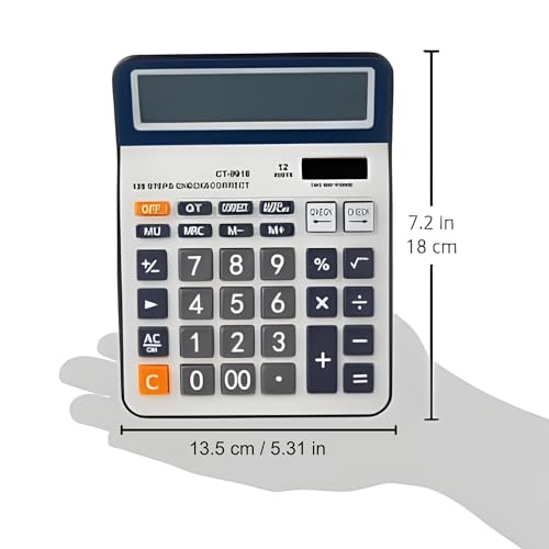 Image of 12-Digit Desktop Calculator with 120 Steps Check & Correct | Large LCD Display, Big Buttons, Dual Solar & Battery Power | Durable Business Office Calculator for Home, School (White)