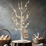 Alfanite Lighted Birch Tree with LED Lights for Indoor Decor, 2FT White Christmas Tree, Artificial Tree with Battery Powered Timer for Winter Wedding Home Mantle Table Top Centerpieces Easter Decor