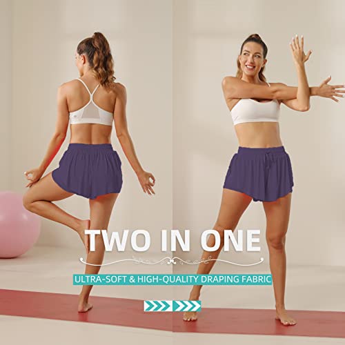 Image of Flowy Athletic Shorts for Women Running Tennis Butterfly Shorts Girls 2-in-1 Double Layer Quick-Drying Comfy Shorts