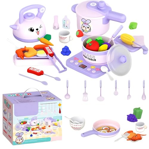 TocsQron - Kids Pretend Kitchen Toy Accessories, Toddler Cooking Playset with Pots and Pans, Utensils Cookware Toys, Play Food and Vegetables, Learning Education Gift for Girls & Boys