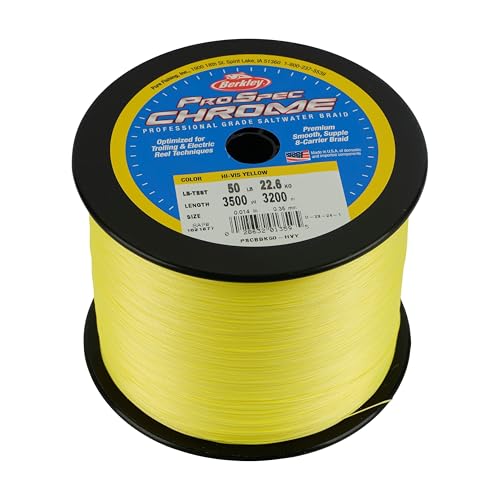 Berkley ProSpec Chrome Premium Braided Fishing Line, 30 lb Break Strength, 3500 yd, Hi-Vis Yellow Color, Bulk Small Spool, 1 Ct