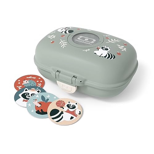 MONBENTO - Snackslåda för barn MB Gram Raccoon – tvättbjörn – pojkar och flickor – perfekt för lunch eller snacks i skolan/parken – BPA-fri – livsmedelssäker – Grön