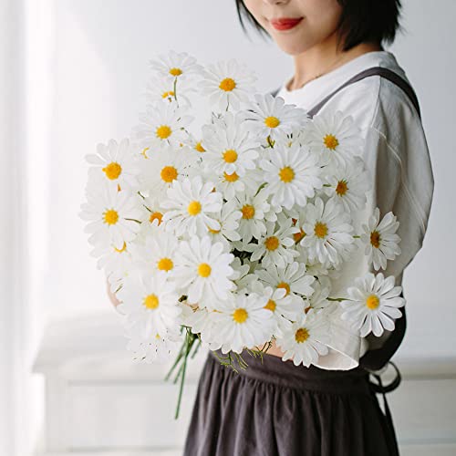15 Bundles Artificial Flowers White Artificial Daisy Flowers UV Resistant Outdoor Fake Wildflowers with Stems Faux Greenery Shrubs Plants Arrangements for Wedding Decoration Home G image 5