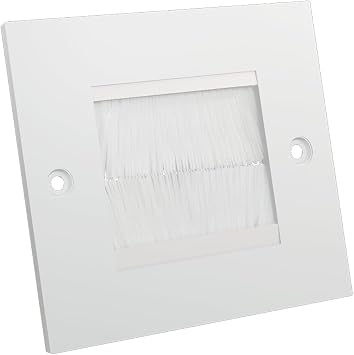 rhinocables White Single Gang Brush Plate | Cable Entry Cover for AV Setups, Soundbars & Monitors | Conceals Pass-Through Leads Behind Screens for a Minimalist, Clutter-Free Look White Brush, 1 Pack