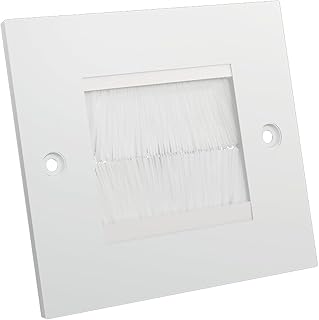 rhinocables Single Gang White Brush Plate Faceplate for Wall-Mounted Installation Tidy Cable Pass Through Insert for Wires and Cable Access (White Brushes)
