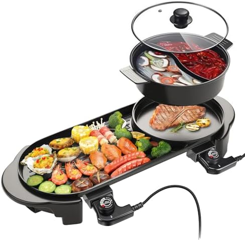 Electric Hot Pot with Grill Indoor Shabu-shabu Hotpot Korean BBQ ...