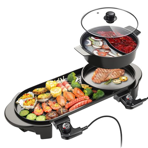 BOEASTER Electric Hot Pot with Grill Indoor Korean BBQ Grill Shabu-shabu Hotpot, Removable Hotpot Pot W/Large Capacity Baking Tray, Smokeless Non-Stick, 5-Gear Adjustable Temperature, 1-6 People 110V by BOEASTER - Used condition - US$68.28