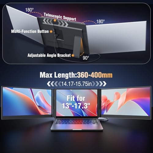 APILDELLA 15.6’’ Triple Laptop Screen Extender, 1080P FHD Portable Dual Monitor for Laptop USB C HDMI, Plug-Play Monitor Extender for Triple Display for Mac/Windows, Fit 13”-17.3” Laptops — view 3