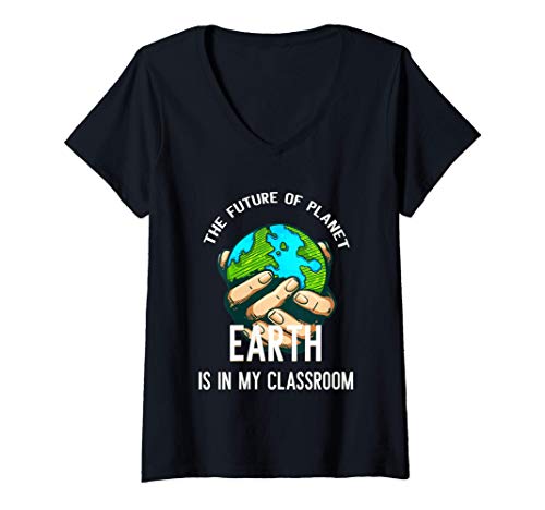 Womens Earth Day Teachers 2021 Classroom Funny 51th Anniversary V-Neck T-Shirt
