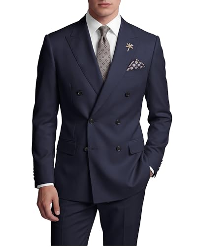 Wangyue Mens Suit Classic Fit 2 Piece Navy Blue Double Breasted Suits for Men Wedding Navy Double Breasted Blazer Formal Business Groom Prom Tuxedo Blazer Pants Sets XXL