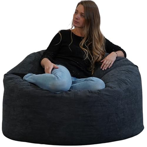 Bananair - Pouf Poire Géant Velours Côtelé, Fabriqué en France - Fauteuil Pouf XXL Remplissage Mousse, Généreusement Rembourré, 100% Confort & Douceur - Idéal Salon, Chambre Adulte, Ado (100 cm, Bleu)