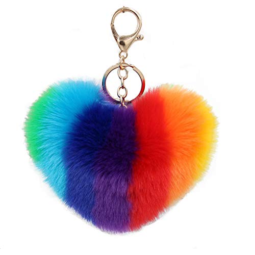NEWCOSPLAY Keychain for Car Handbag Key Ring Decoration (heart-dark rainbow)