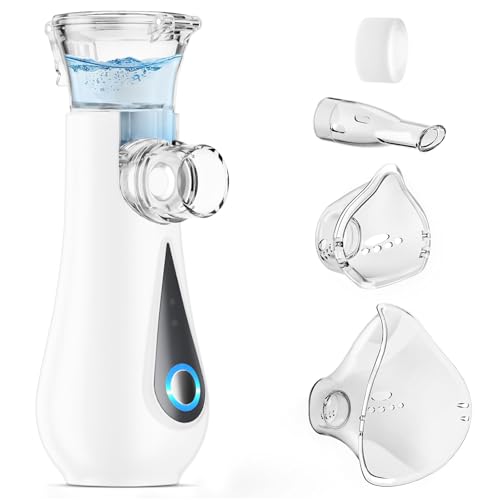 Aerosol Portatile Silenzioso, Ultrasuoni Macchina Aerosol Adulti e Bambini, Ricarica USB-C Apparecchio Aerosol, Nebulizzatore Aerosol con 2 Maschere e Boccaglio, per Uso Domestico e in Viaggio, Nero