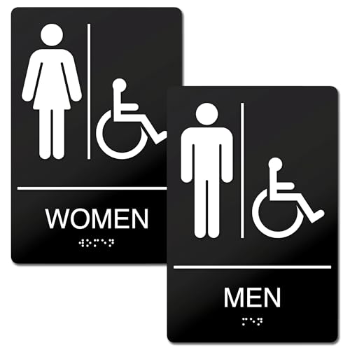 Panneau de toilettes homme femme braille en plastique ABS noir de 22,9 x 15,2 cm