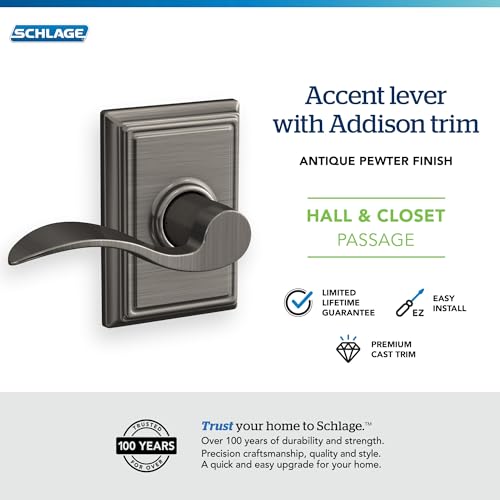 Image of SCHLAGE Addison Trim with Accent Hall and Closet Lever, Antique Pewter (F10 ACC 620 ADD)