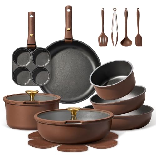 CAROTE 21pcs Pots and Pans Set, Nonstick Cookware Set Detachable