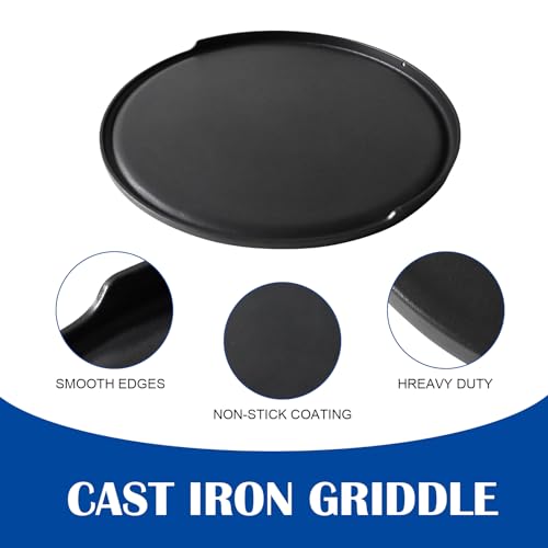 Image of 2-in-1 Cast Iron Griddle for Oklahoma Joe's 7577447P04 Charcoal Grill, 18 inch Non-stick Griddle Pan for Outdoor Weber, Nexgrill, Kamado, Big Green Egg 18 & 22 inch Charcoal Kettle Grill Accessories