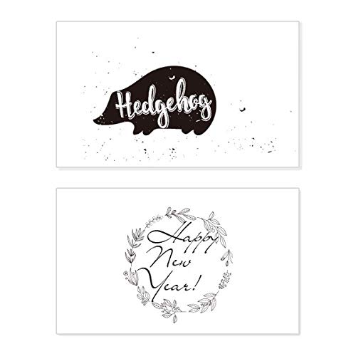 Tarjeta conmemorativa de Año Nuevo con diseño de erizo en blanco y negro