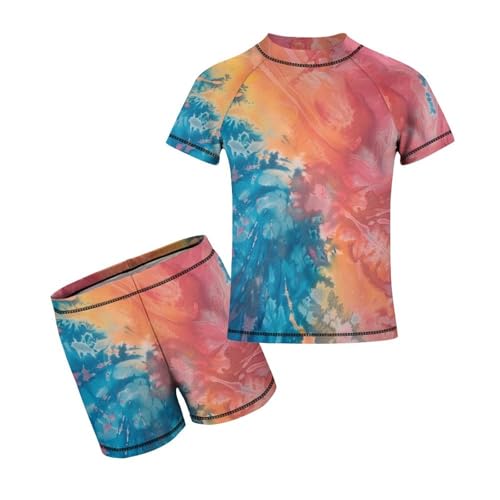 Tie Dye ArtChildren's Casual Swimsuit Set - Simple and Versatile8-10Y（130cm）