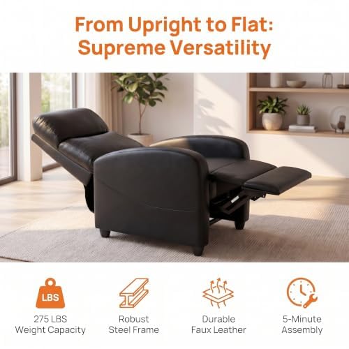 Image of Manual Massage Recliner Chair, Oversized Lazy Boy Reclining Couch Chair with Lumbar Heat & Adjustable Backrest, Single Recliner Sofa for Home Theater Seating, Living Room, Bedroom, Black
