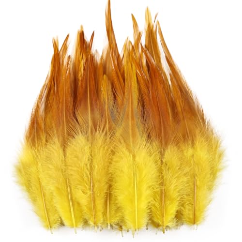 Feathers for Crafting 240pcs 5-7inch Yellow Craft Rooster Feathers Saddle Hackle Feather Bulk Feathers for Wedding Home Party Dream Catcher Supplies and DIY Crafts