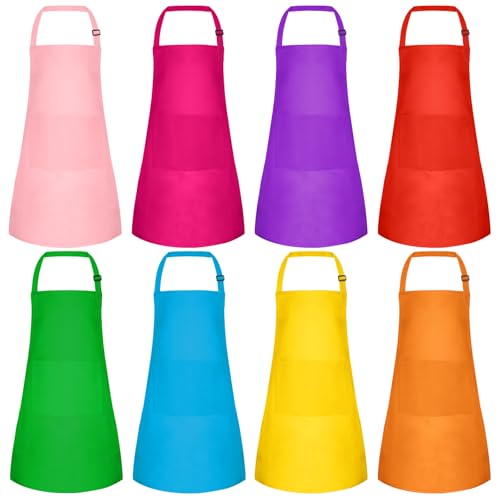 Morcheiong Lot de 8/12/24 pièces, tablier enfant réglable, grand lot avec 2 poches, tablier pour petits enfants, tabliers de peinture pour la pâtisserie, Paiting, multicolore, 18 x 24 inches