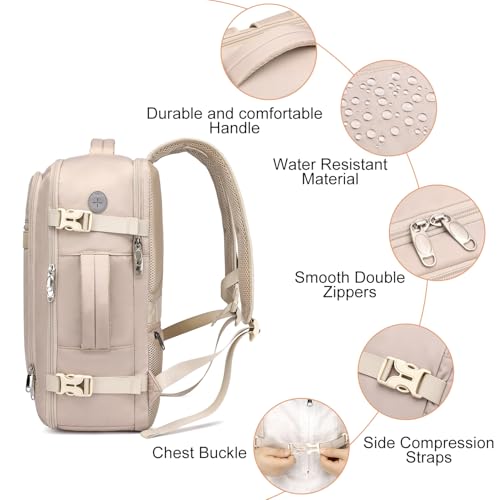 Image of EZUOLA Carry On Backpack, Travel Backpack for Men Women Airline Approved, Underseat Personal Item Travel Bag With Shoe Compartment,Laptop Mochila 15.6inch Casual Daypack for Weekender College,Beige