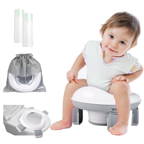 Image of Beavtaens Portable Potty: Travel Potty with Leakproof Washable Liner 2 in 1 On the Go Potty Used as Standalone Potty & Potty Ring Car Potty with Handbag & 40 Disposable Liners (Gray)