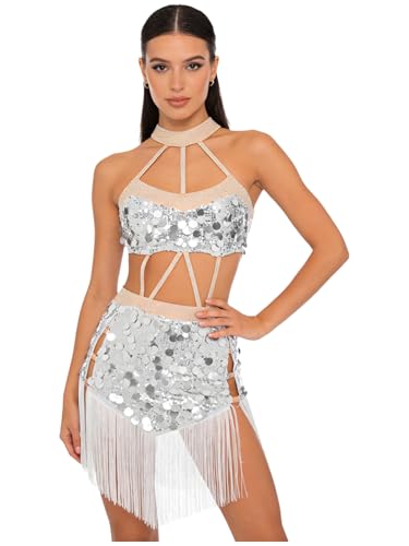 Robe salsa et tango scintillante à strass brillants et dos creusé inhzoy pour femme