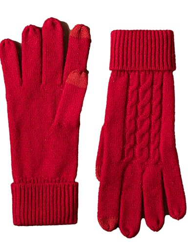 Ohyiian Luxurious 100% Cashmere Touchscreen Gloves for Women | Soft & Warm Ribbed Knit Winter Gloves | Classic Elegant Design (Burgundy Red, Medium/Large)