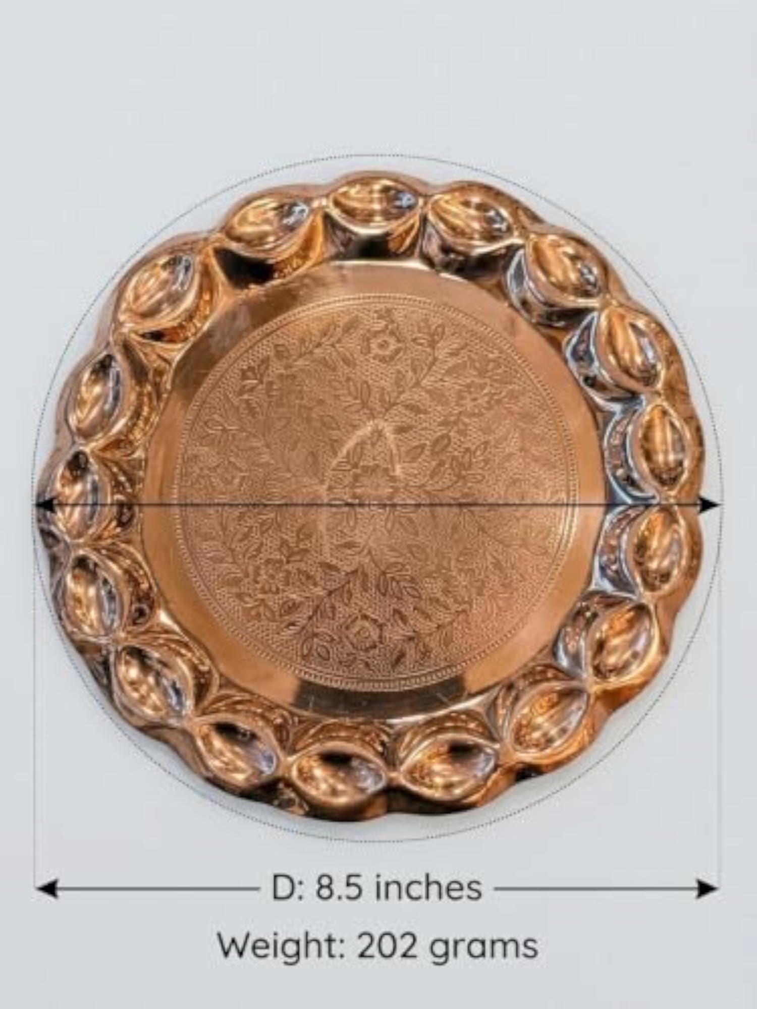 Handcrafted Copper-Tone Engraved Metal Decorative Plate