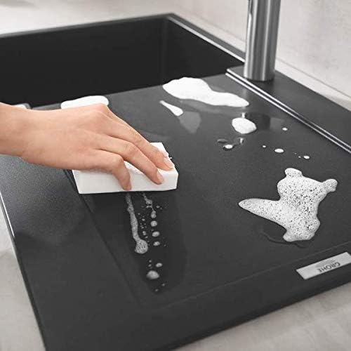 GROHE K500 - Quarts Composite Sink Top Mounted with Drainer (1 bowl 347 x 440 x 200 mm, Included: Waste Kit, Basket Strainer Waste, Mounting Set), Sink Dimensions 86 x 50 cm, Granite Black, 31644AP0