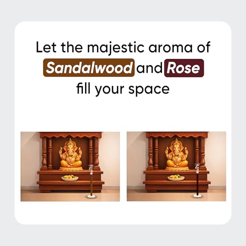 Image of Dhoop Sticks Pack of 2 (Sandalwood and Rose) I 80 Long Sticks I No Bamboo I No Charcoal I Puja Dhoop Sticks with Dharma Rath Chakra Dhoop Stand