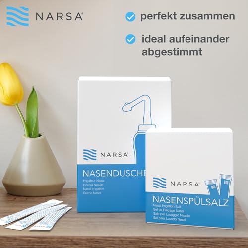 Nasendusche NARSA Set mit 30 Portionsbeuteln Nasenspülsalz und 3 Aufsätzen
