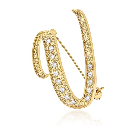 Image of Cicy Bell A-Z Initial 26 Letter Brooch Pins 18k Gold Plated Cubic Zirconia Breastpin Name Personalized Gifts for Women Men