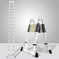 LZQ Telescopische ladder, 3,8 m, uitschuifbare ladder van aluminium, multifunctionele ladder, 13 sporten, van 87 cm tot 3,80 m uitschuifbaar, belastbaar tot 150 kg