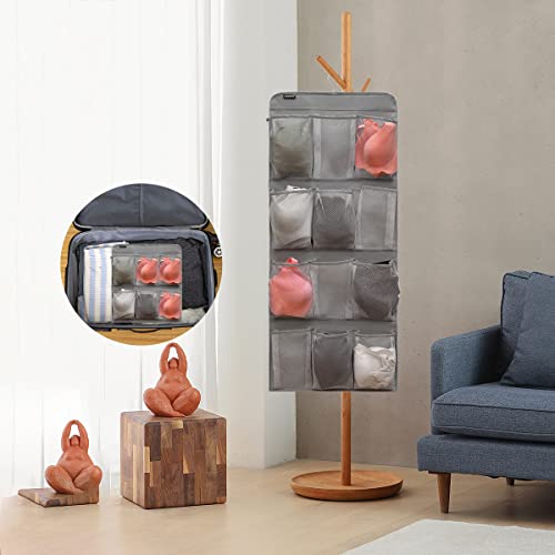 Anzorg Dual Sided Hanging Shoe Organizer For Closet With Rotating Hanger Hanging Shoe Rack Holder With 24 Large Pockets (Grey-Mesh Pockets) #TOP6