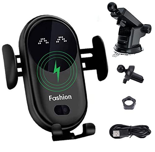 2022 Smart Wireless Auto-sensing Car Phone Holder Charger, Wireless Car Charger Mount, Auto-clamping Car Phone Holder, Smart Car Wireless Charger Phone Holder for All Phones (Black)