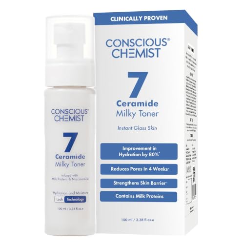 Image of Conscious Chemist Niacinamide & 7 Ceramide Milky Face Toner | 100ml | Alcohol-Free Hydrating Toner for Oily, Dry & Combination Skin | Pore Refining, Barrier Repair, Brightening & Smoothing | Women & Men