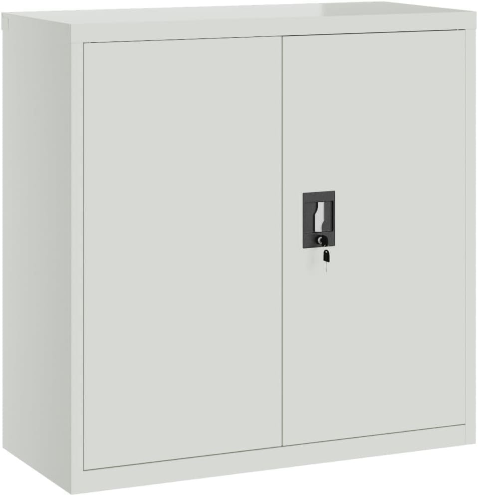 Light Grey File Cabinet Large Powder-Coated Steel Storage Locker with Locking System and Adjustable Shelves for Office and Home Storage